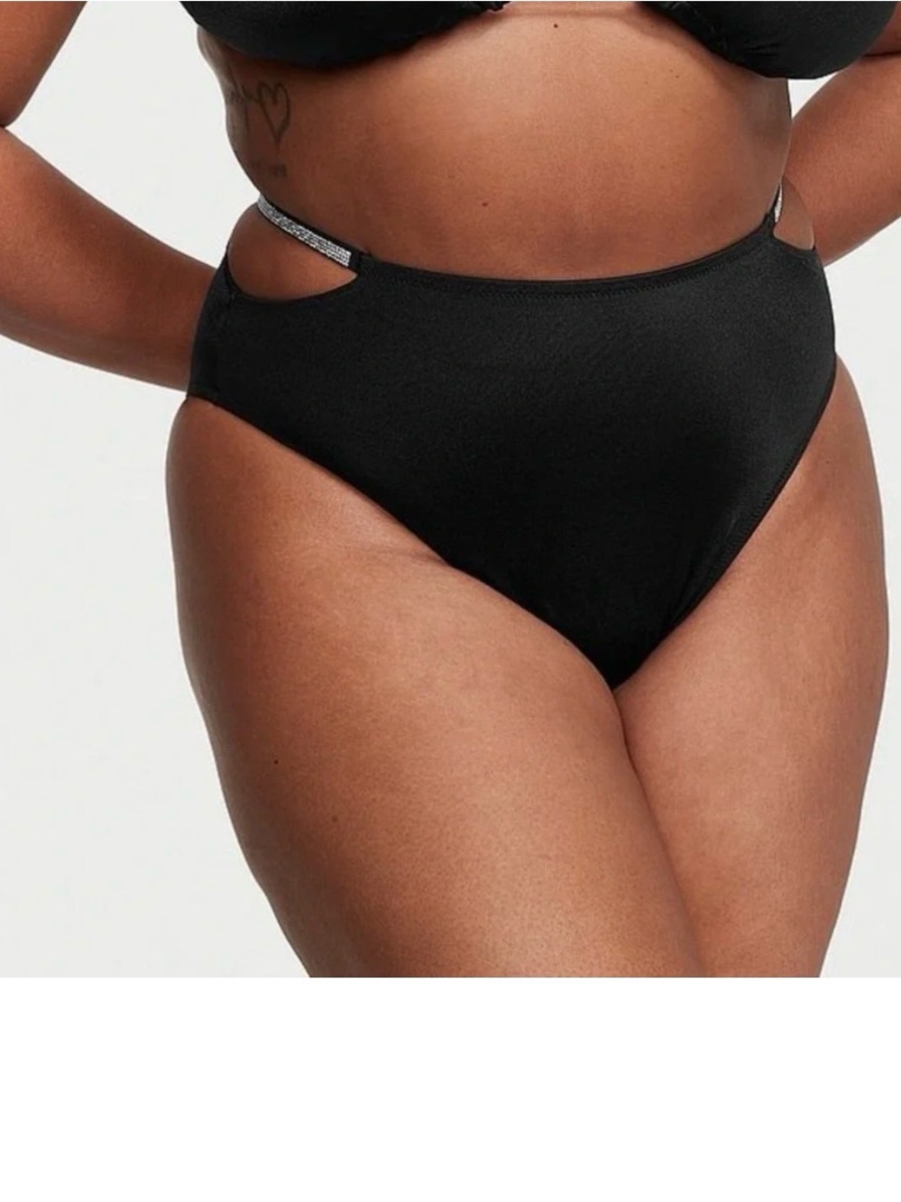 NWT Victoria's Secret - Shine Strap High-Waist Cheeky Bikini Bottom - Black SM
